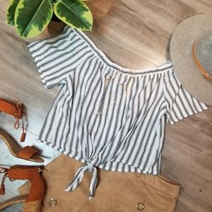 Ivy + Main - Off Shoulder Striped tie top
